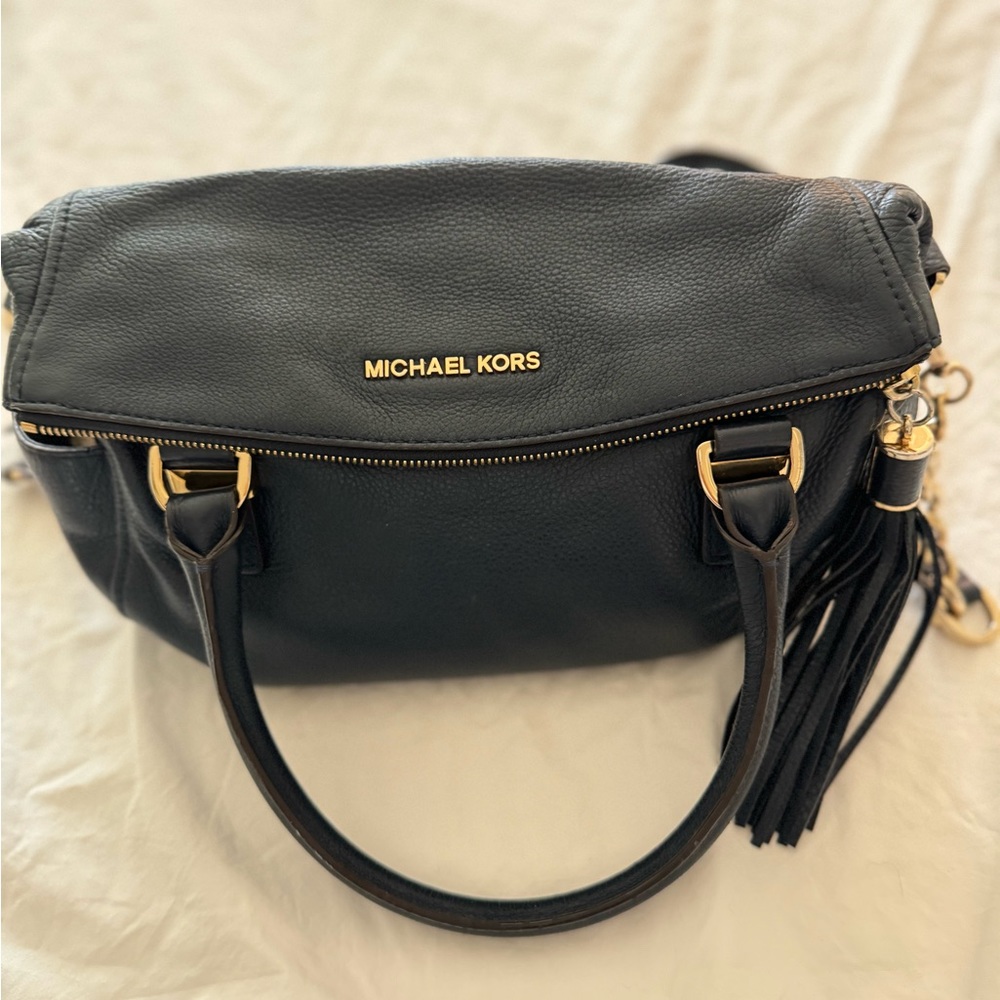 Michael Kors Weston Leather Medium Satchel Shoulder Crossbody Bag Navy